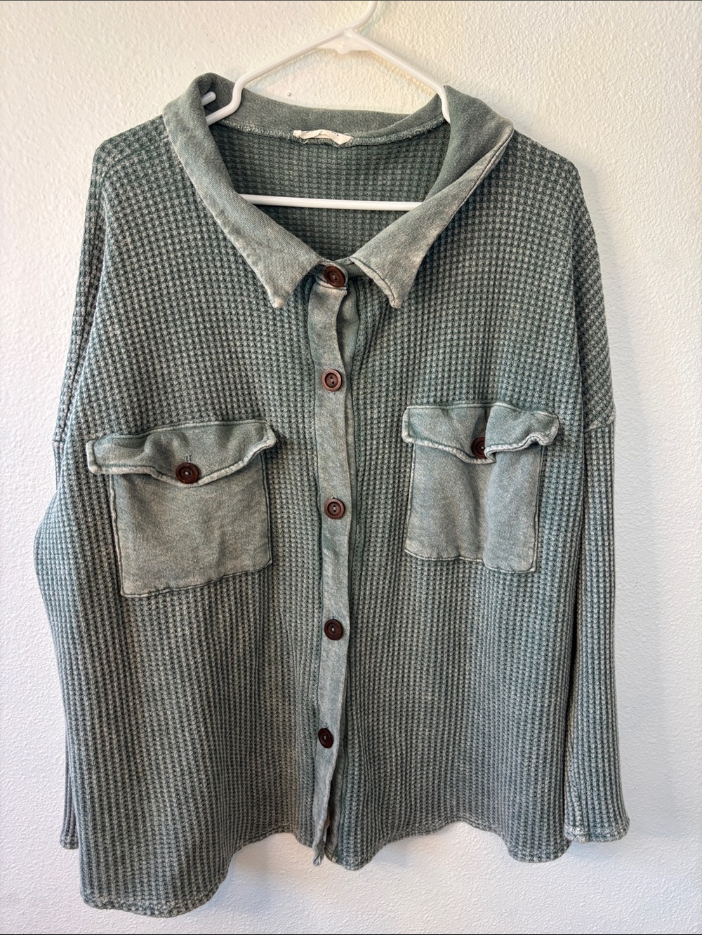 BUCKETLIST Soft Washed Sage Waffle-Knit Button-Front jacket ish